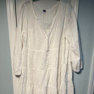 Old Navy White Long Sleeve Eyelet DRESS SZ L